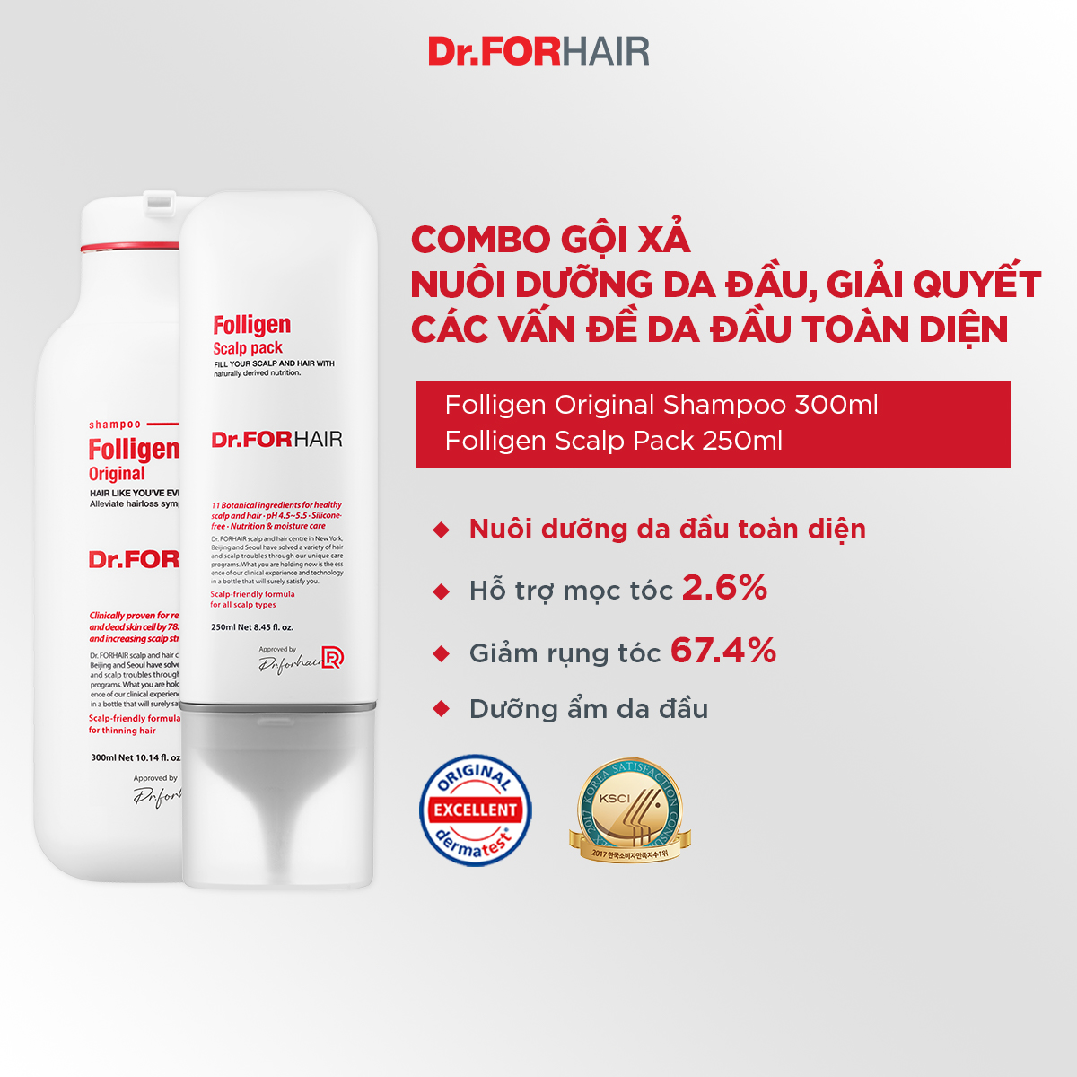 Bộ gội dưỡng hỗ trợ mọc tóc, nuôi dưỡng tóc và da đầu Dr.FORHAIR FOLLIGEN ORIGINAL SHAMPOO x FOLLIGEN SCALP PACK