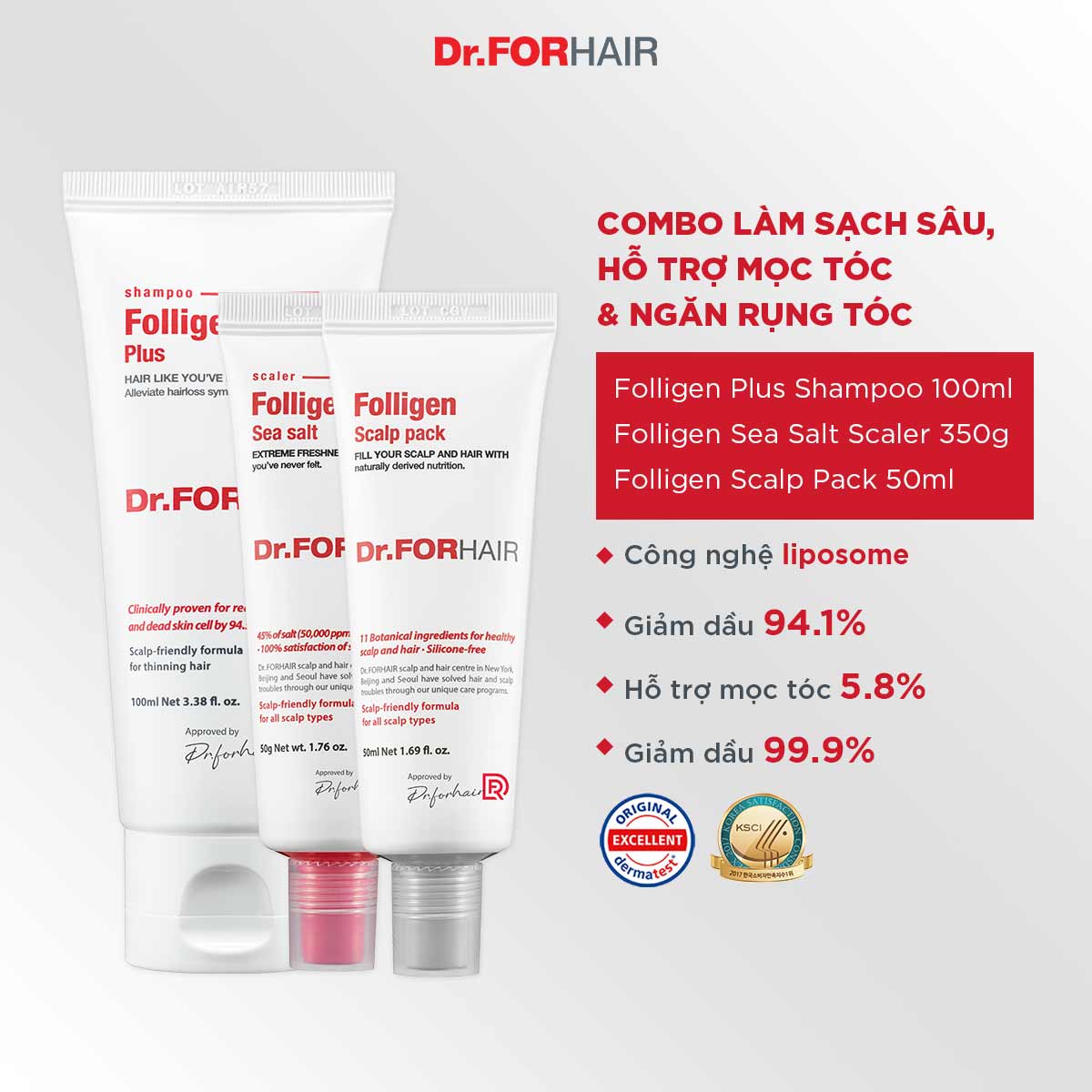Bộ gội xả Mini hỗ trợ mọc tóc, giảm rụng tóc Dr.FORHAIR FOLLIGEN PLUS SHAMPOO x FOLLIGEN SCALP PACK x FOLLIGEN SEA SALT SCALER